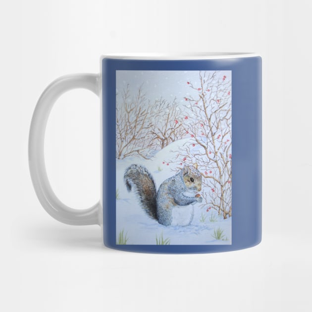 Cute gray squirrel snow scene wildlife by pollywolly